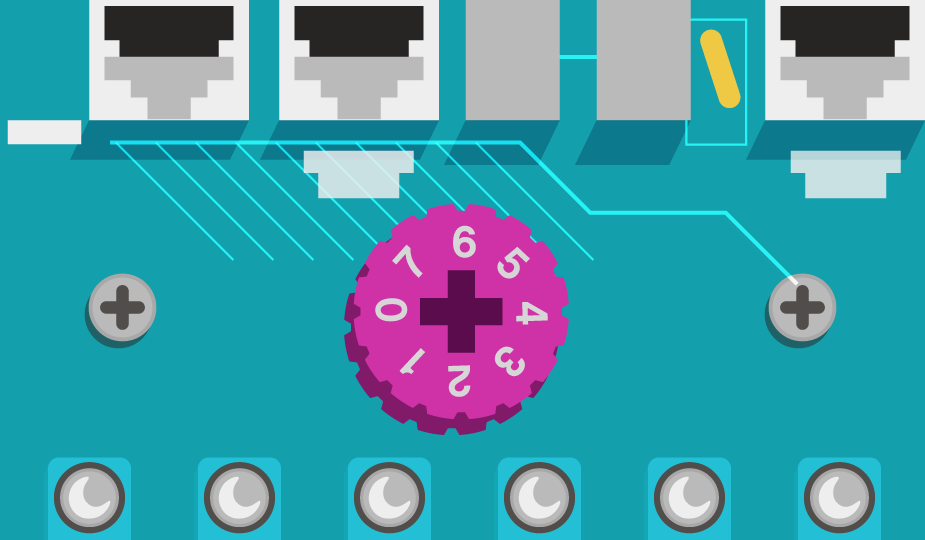 Rotary DIP switch shown on a PCB for setting configuration