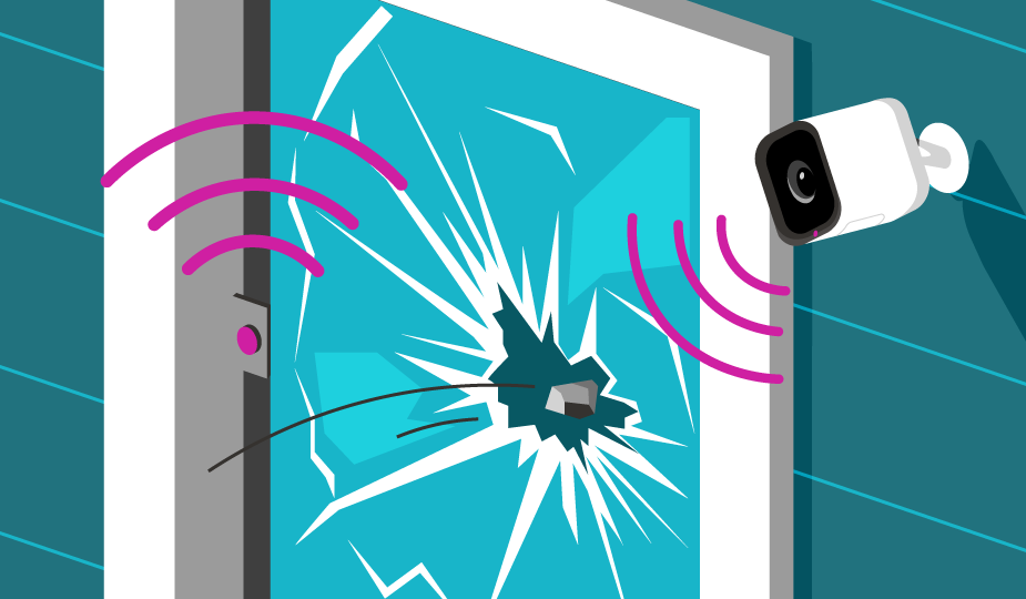 Image of an audio sensor detecting broken glass to pair with video security