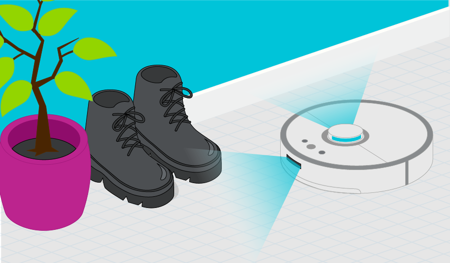 Drawing of a robot vacuum utilizing ultrasonic sensors for object detection